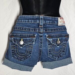 Vintage y2k dark wash true religion low rise denim shorts